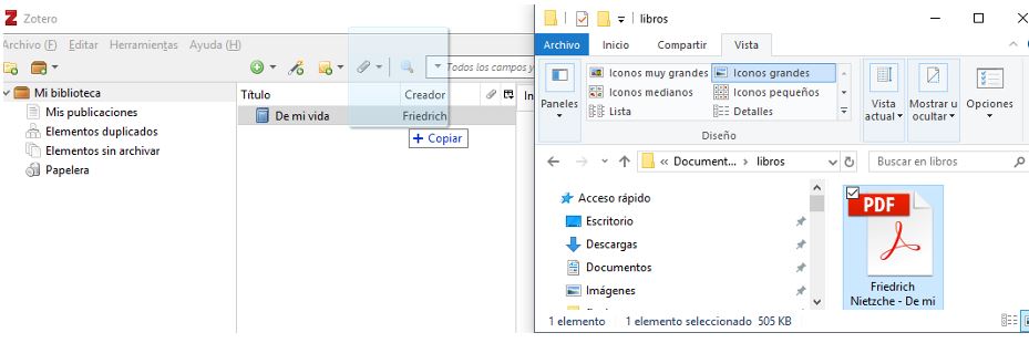 Adjuntar PDF en la biblioteca de Zotero