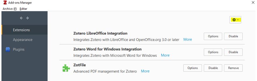 Instalar complemento de Zotero